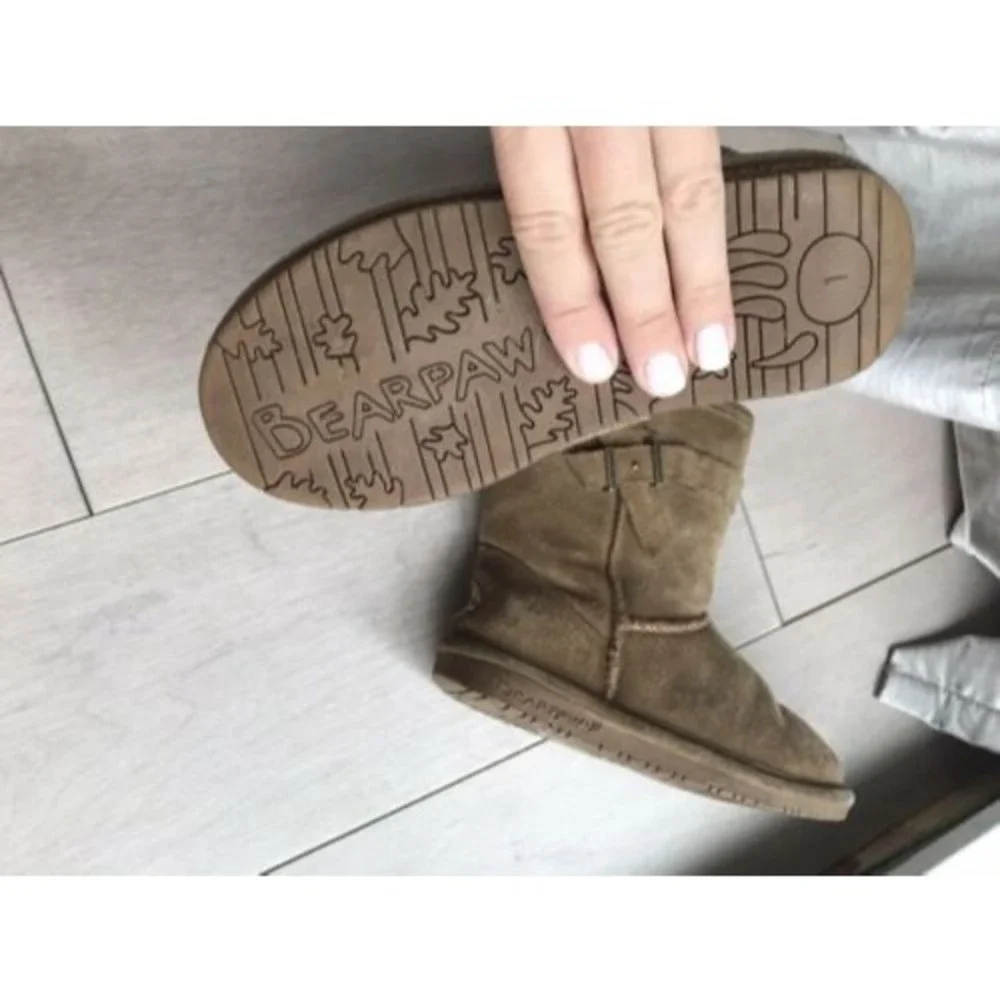 BEARPAW Val Boot big girls 1 chestnut brown Leather Suede Wool Lining Sheepskin